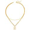 European and American fashion double-layer geometric square shell necklace female Internet celebrities ins style niche design stainless steel necklace