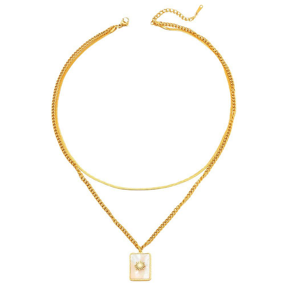 European and American fashion double-layer geometric square shell necklace female Internet celebrities ins style niche design stainless steel necklace