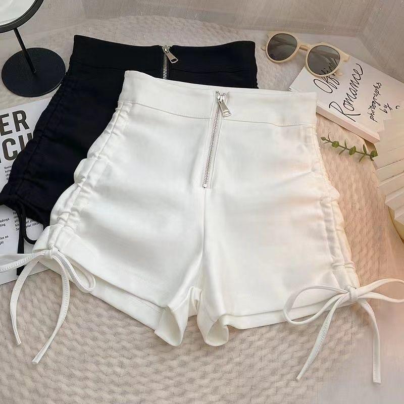 Shorts Women Casual Solid Shirring Summer High Waist Zipper All-match Korean K-pop Skinny Spicy Girl Style