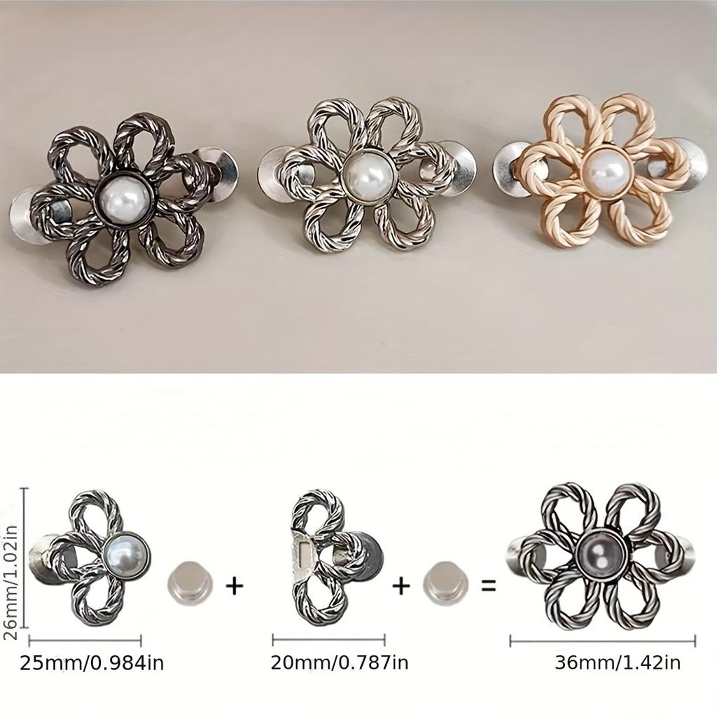1PC Adjustable No-Sew Waist Buckle Invisible Tightening Button for Oversized Pans, Denim, and Jean Skirt - Non-Piercing Detachable Pearl Pin