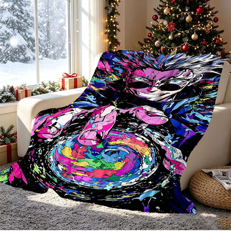 Jujutsu Kaisen Muster Decke für Heimdekoration, Bett, Sofa, Autoreise, Camping, Geeignet für alle Jahreszeiten, Geburtstags-Weihnachtsgeschenk