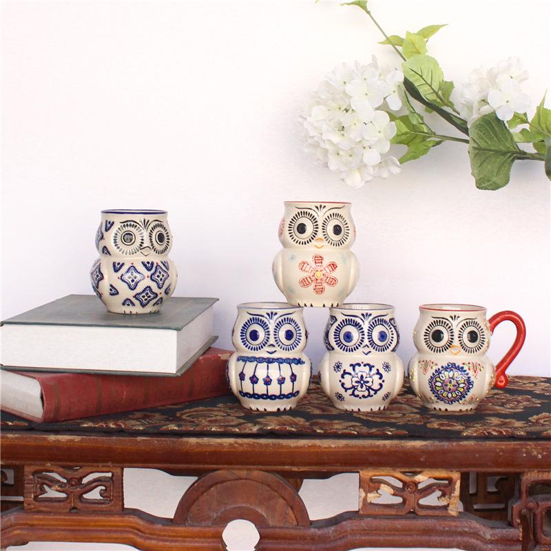 Hand-Painted Pastoral Owl Mug with Handle 