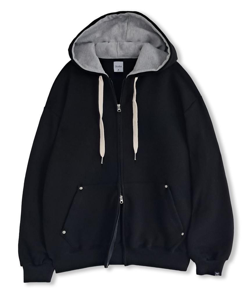 Ocelot D14 (Fleece-Lined) Hoodie Color Block Basic Two-Way Zip-Up_Black