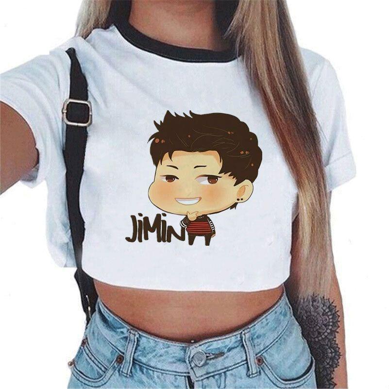 Kpop Bts Bangtan Boys Kortärmad Damtopp Med Söt Figurdesign Perfekt För Sommaren