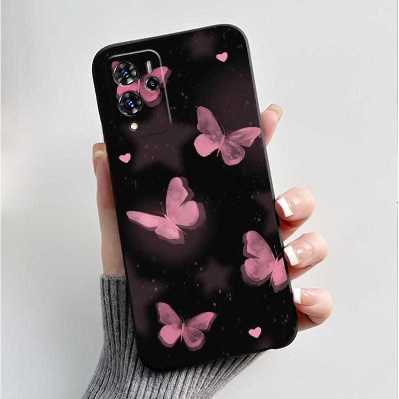 For ZTE V40 Pro 9046 Case Black Jelly Soft Silicone TPU Butterfly Flowers Pattern Phone Casing For ZTE Blade V40 Pro Back Cover