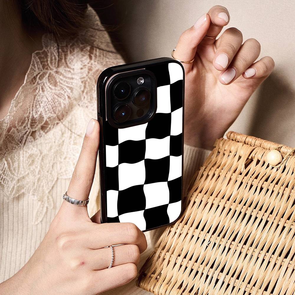 Black And White Chessboard Pattern PC+TPU Phone Case For Iphone 17 Air 16 15 14 13 12 11Pro Max Hard Plastic