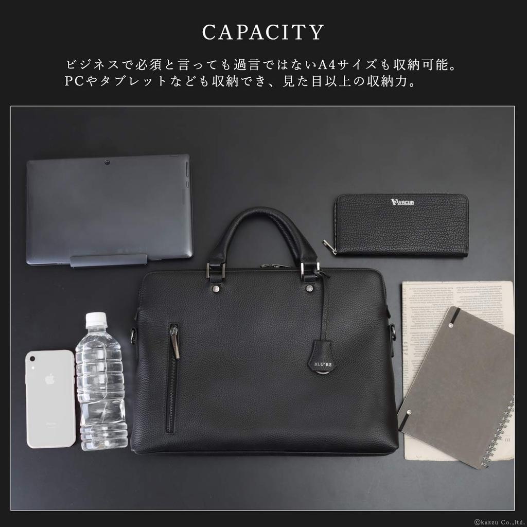 Bluere Men's Genuine Leather Business Bag, All Leather, Thin Gusset, 2-Way Briefcase with Shoulder Strap [BLU-304] (Navy)