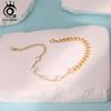 ORSA JEWELS 925 Sterling Silver Vintage Chunky FishBone Link Chain Bracelet with Pearl for Women Girls Fashion Jewelry GPB45
