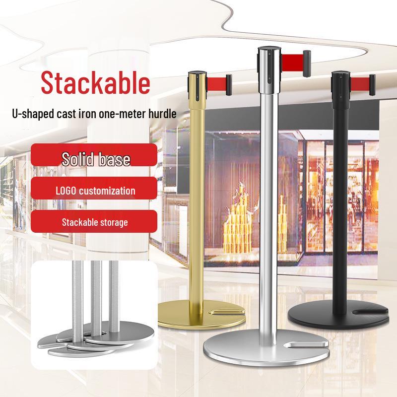 U-Shaped Stackable Stainless Steel Guardrail with Retractable Belt and Cast Iron Base Color, Strap Color, Logo Customization