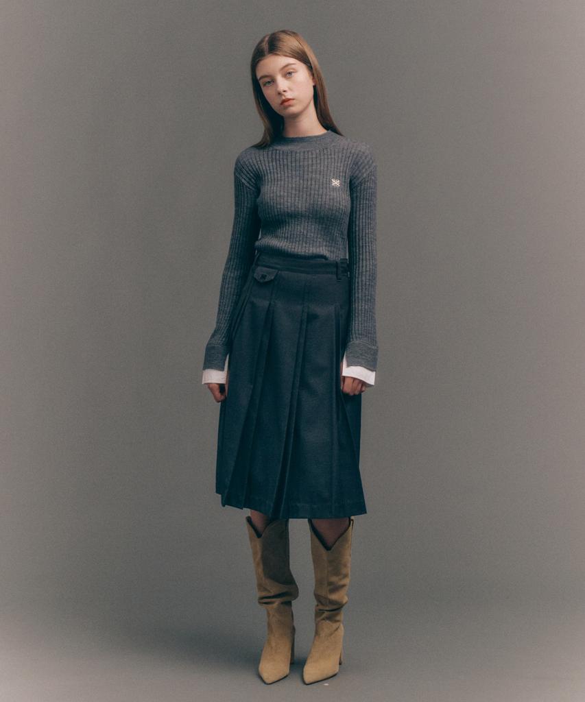 Seteo (W) Cuff Mock Neck Knit Melange Gray
