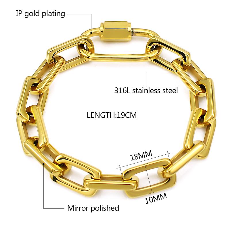 New Chunky Chain Stainless Steel Bracelets for Women Men Big Lock Charm Thick Rectangular Link Bracelet Bangles Hand Jewelry