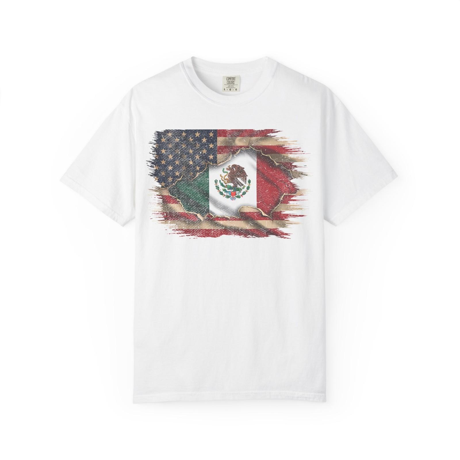Mexican American Flag Distressed Graphic T-Shirt | Mexico USA Flag Tee S