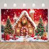 1pz Stoffa Sfondo Invernale Natalizio Albero di Natale Scatola Regalo Neve Casa di Pan di Zenzero Design Striscione Sfondo Festa