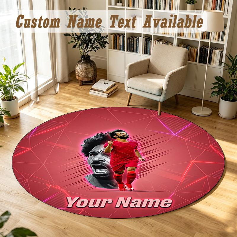 Round Rug Custom NameMohamed Salah Pattern Non Slip Carpet Home Floor Decor