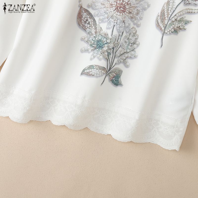 ZANZEA Women Loose Casual Round Neck Long Sleeve Print Blouse