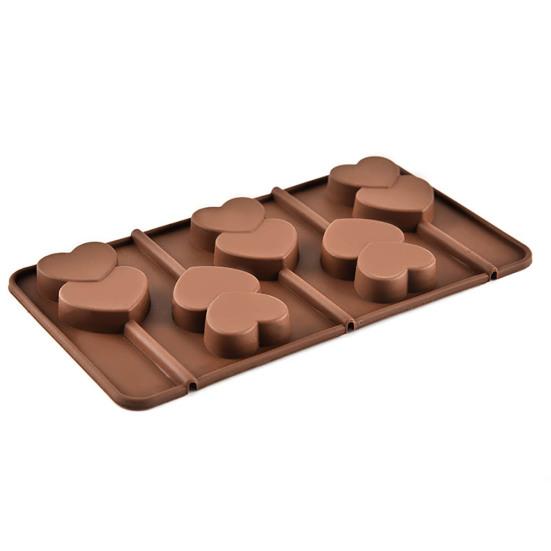 5 Grid Double Heart Shaped Silicone Non Stick Lolly Chocolate Cookie Candy Mold