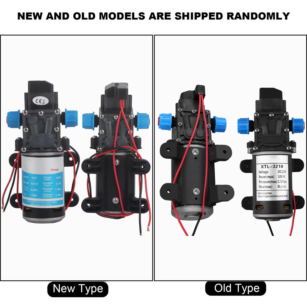 12V DC 100W 8L/Min 160Psi High Pressure Diaphragm Self Priming Water Pump for Wash