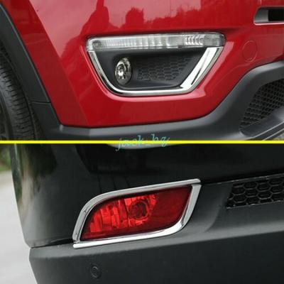 Front + Rear Fog Light Cover Trims For 2017- Jeep Compass Chrome Accessories