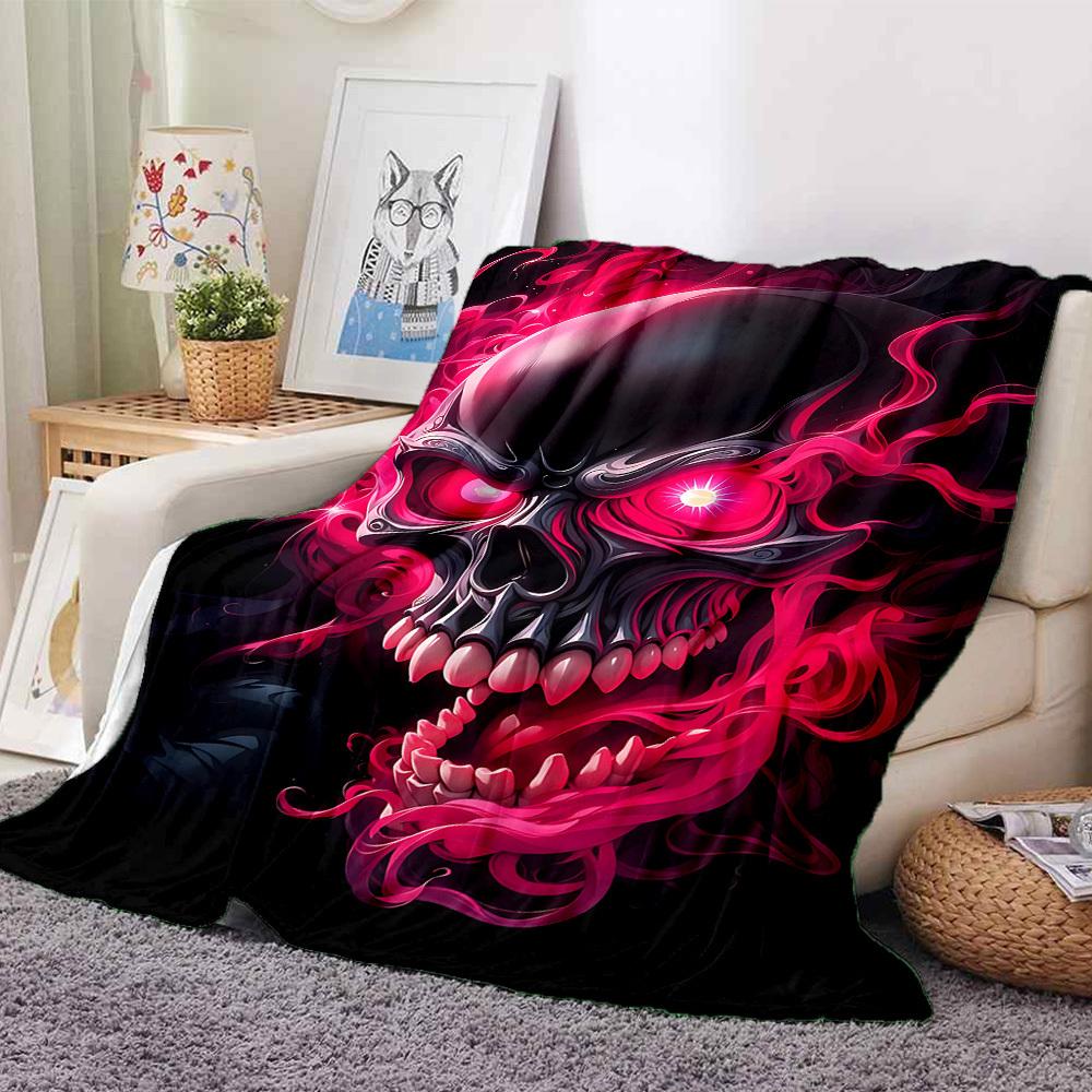 

1pc Skull Flames Blanket, Lightweight Flannel Throw Blanket for Sofa, Bed, Travel, Camping, Living Room, Office, Couch037 130cmx150cm