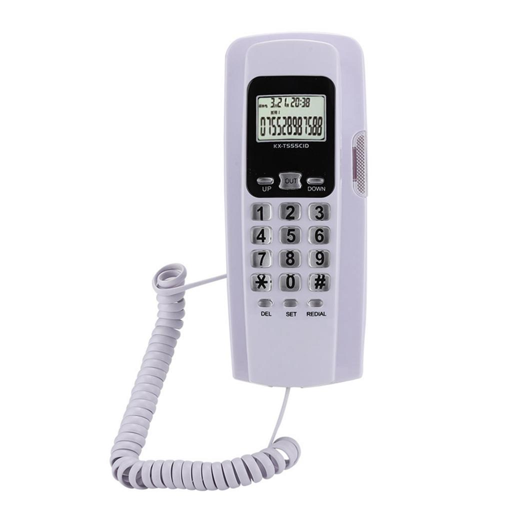 T555 Mini Wall Mounted Phone Caller ID Hotel Home Office Telephone with LCD Display Backlight(White )
