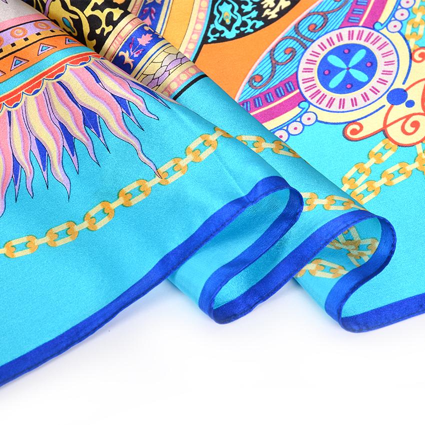 [Bysifa] Women'S Scarves New 100% Silk Scarf Fashion  Luxury Pure Silk Blue Scarf Shawl Spring Fall Winter Scarves 88*88Cm