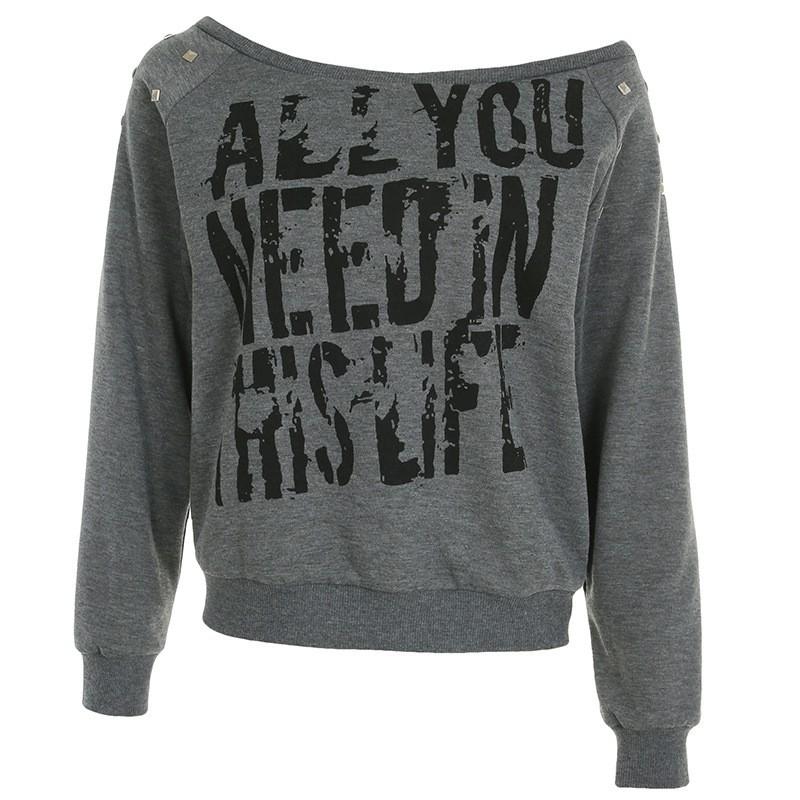 Womens Streetwear Long Sleeve Cropped Hoodie With Rivet Embellishment Graphic Print Asymmetrical Neckline Plus Size S M L