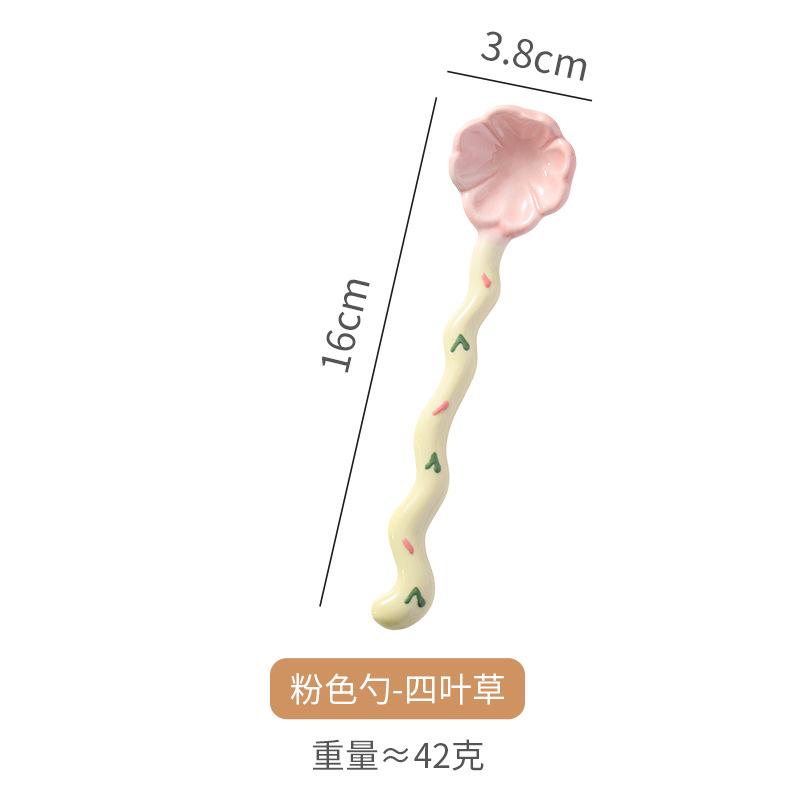 Ceramic Long-handled Coffee Spoon Household Dessert Spoon Cute Ins Wind Stirring Spoon  Macaron Ice Cream Tool Tableware