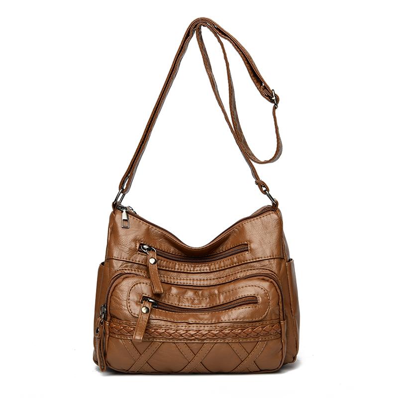 

Женская сумка через плечо из мягкой кожи, большая вместимость, сумка через плечо для мам среднего возраста коричневый