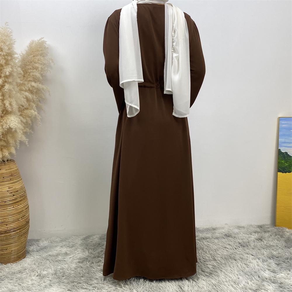 Women's Hotfix Patchwork Lace-Up Dress with Pockets - Middle Eastern Muslim Fashion 6758