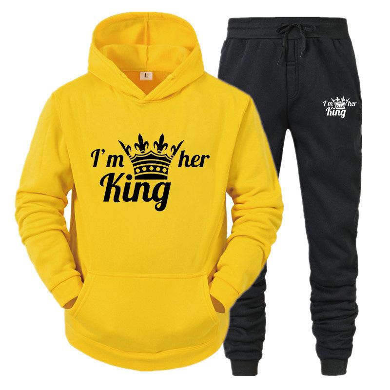 KING QUEEN Sweatshirt-Set für Damen und Herren, lässiges Sport-Set, zweiteiliges Jogginghosen-Set, Kurzarmshirts (Herren)