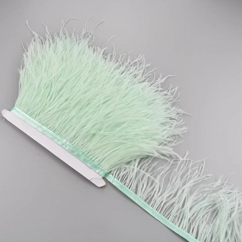 Feather1Meter Ostrich Feathers on Ribbon Tape 10-15CM Feather Tassel Fringe Trim Boa Sewing Trimmings Needlework Clothes DIY Decoration