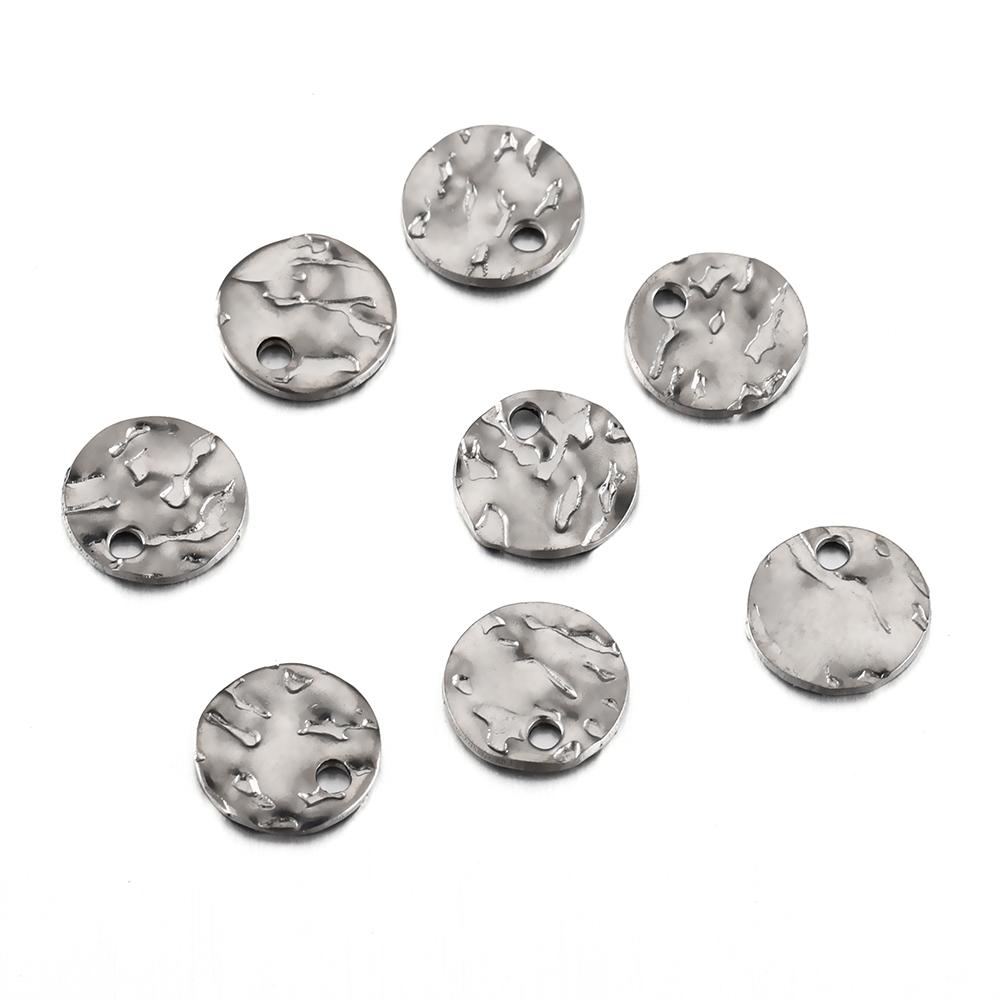 30pcs 8-12mm Gold Stainless Steel Round Hammered Charms Pendant for DIY Earrings Bracelet Necklace Jewelry Making Wholesale