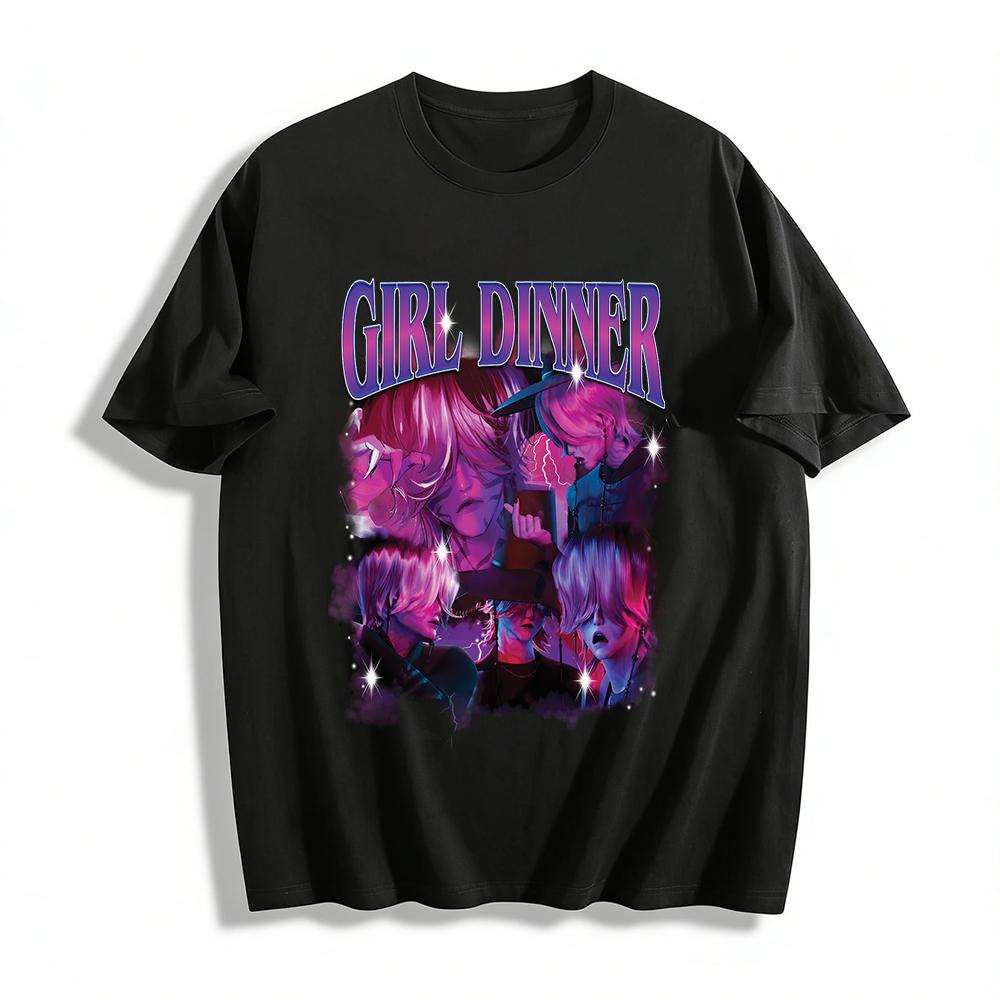 

Y2K Aesthetic Anime Girl Dinner Graphic Tee Gothic Dark Style Casual Short Sleeve T-Shirt For Women Pure cotton T-shirt 6XL
