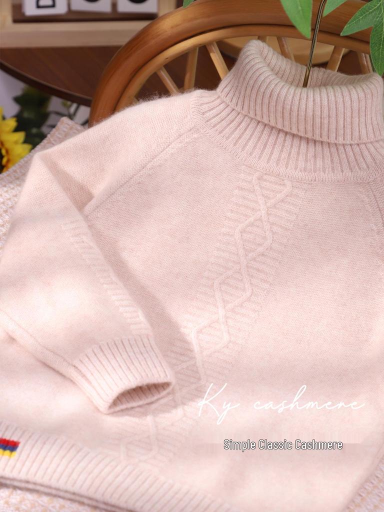 Kleine Schafe springen: Kinder Pullover 100% Kaschmir mit hohem Kragen - Verdickt für Wärme