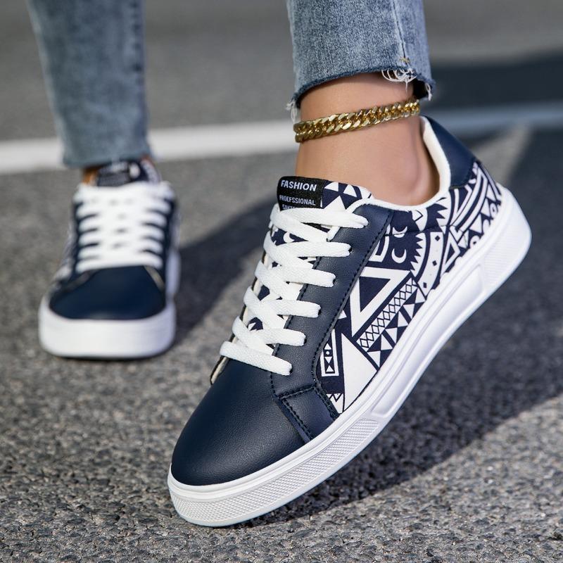 MAEDEF Damen Sportschuhe Herren Vulkanisierte Schuhe Schnürschuhe Damen Sneaker Paare Modischer Graffiti-Print Lässige Ballerinaschuhe