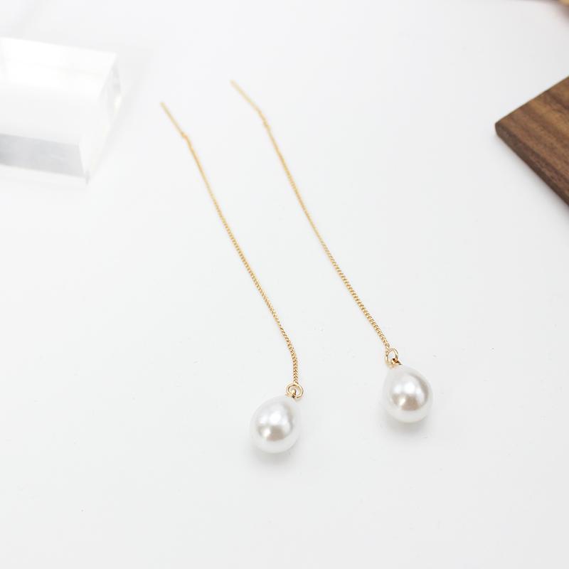 

New Long Copper Chain Tassel Imitation Pearl Waterdrop Earrings for Women Korean Tear Drop Zircon Accessories Girl Gift Brincos