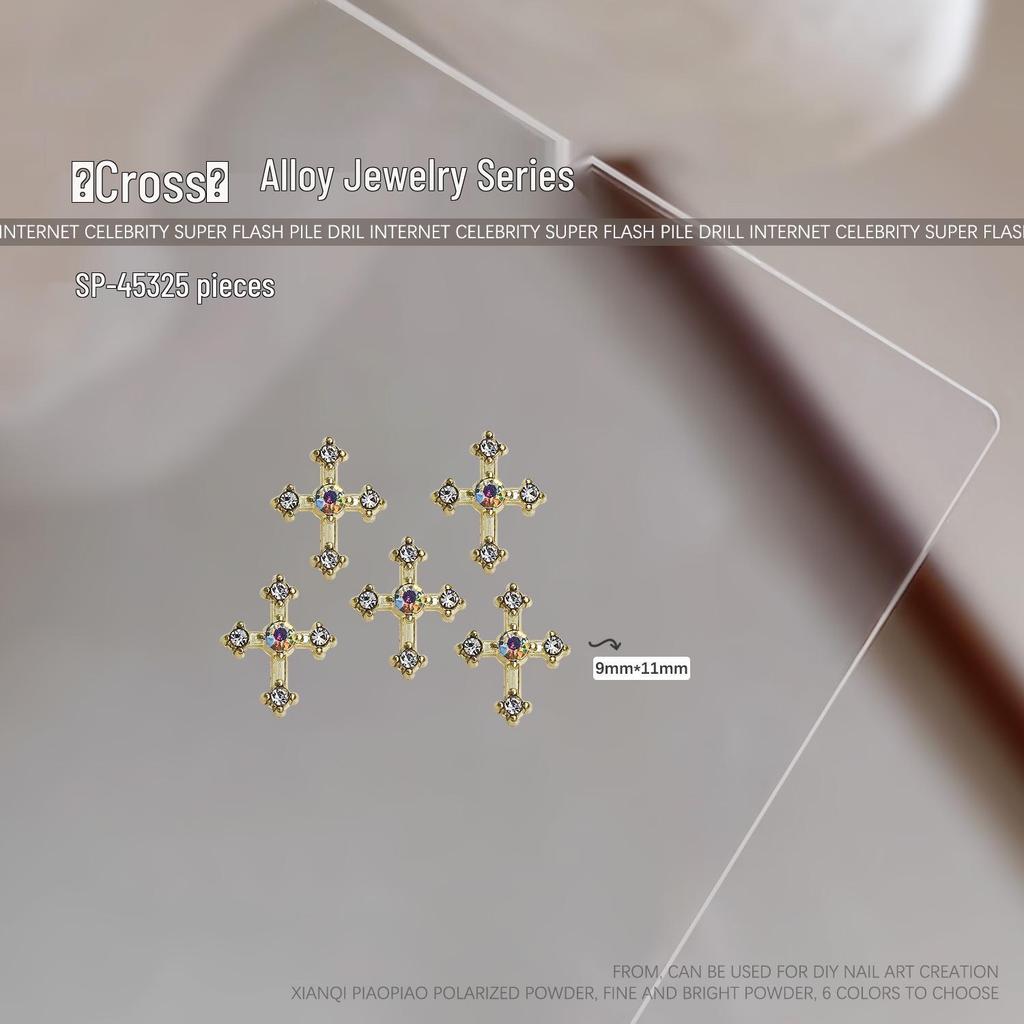 Rhinestone Metal Cross Nail Charms - Retro Chrome Alloy Nail Accessories