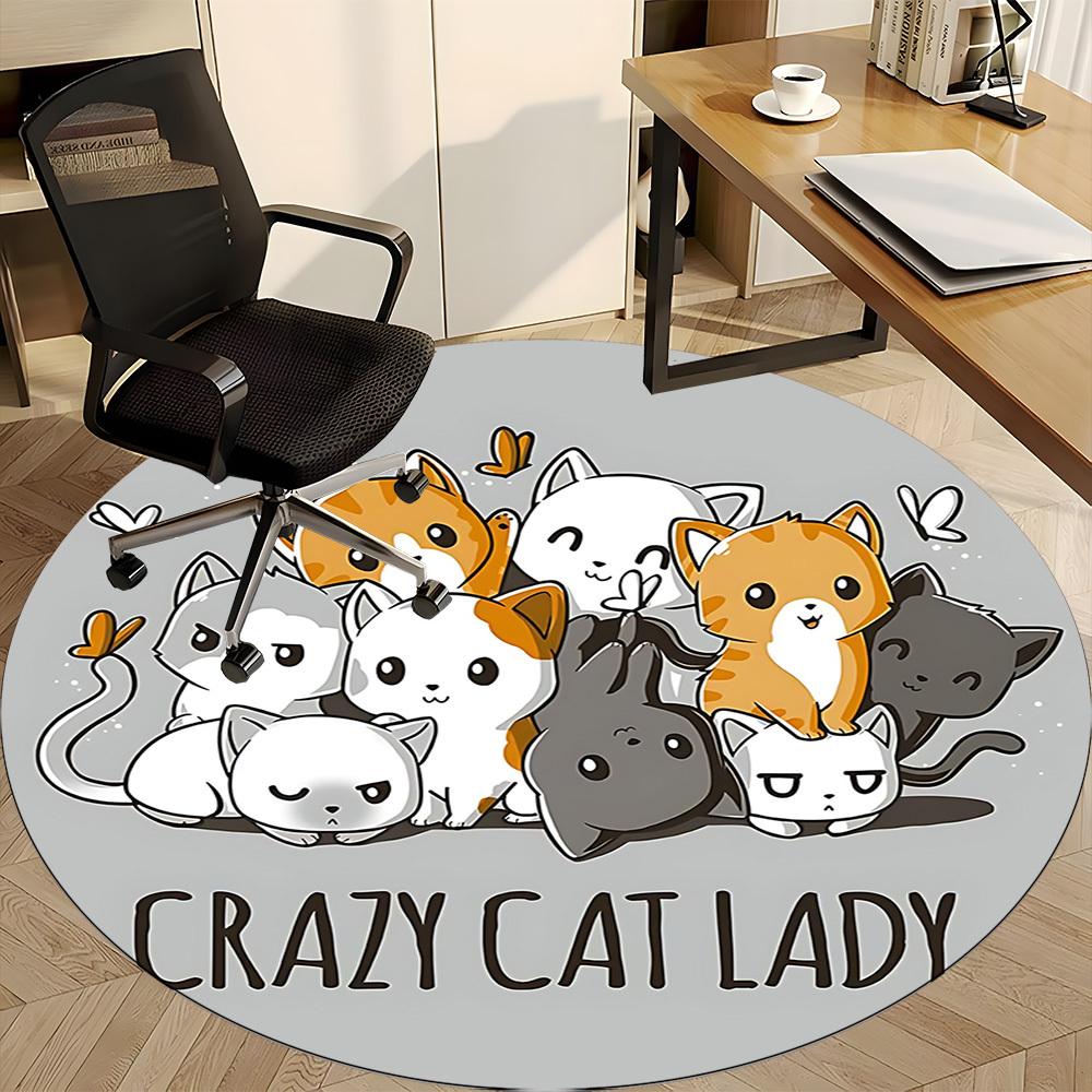1pc Cats Crazy Office Round Area Rug, Indoor Mat Suitable For Office, Under Office Chairs Bedroom Living Room Home Decor, Room Deco
