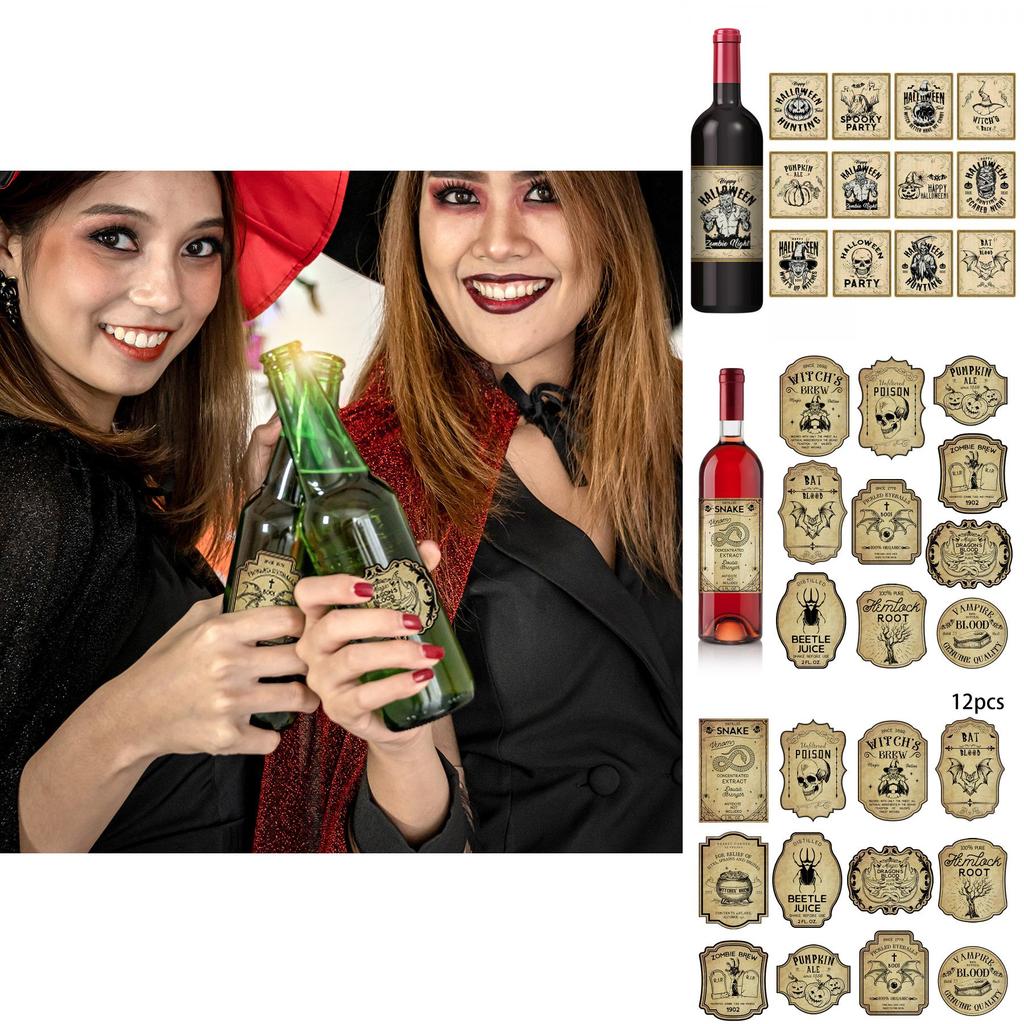 Halloween Vintage Bottle Stickers With Pumpkin Head Decor For Party Venue Decoration