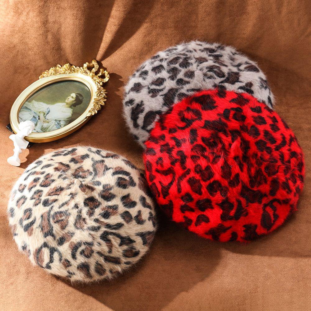 Fashion Winter Warm Beanie Hat Leopard Print Hat Beret French Hat Berets for Women