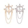 Retro Japanese & Korean Nautical Brooch with Chain Tassel, Anchor & Rudder Design for Men & Women
