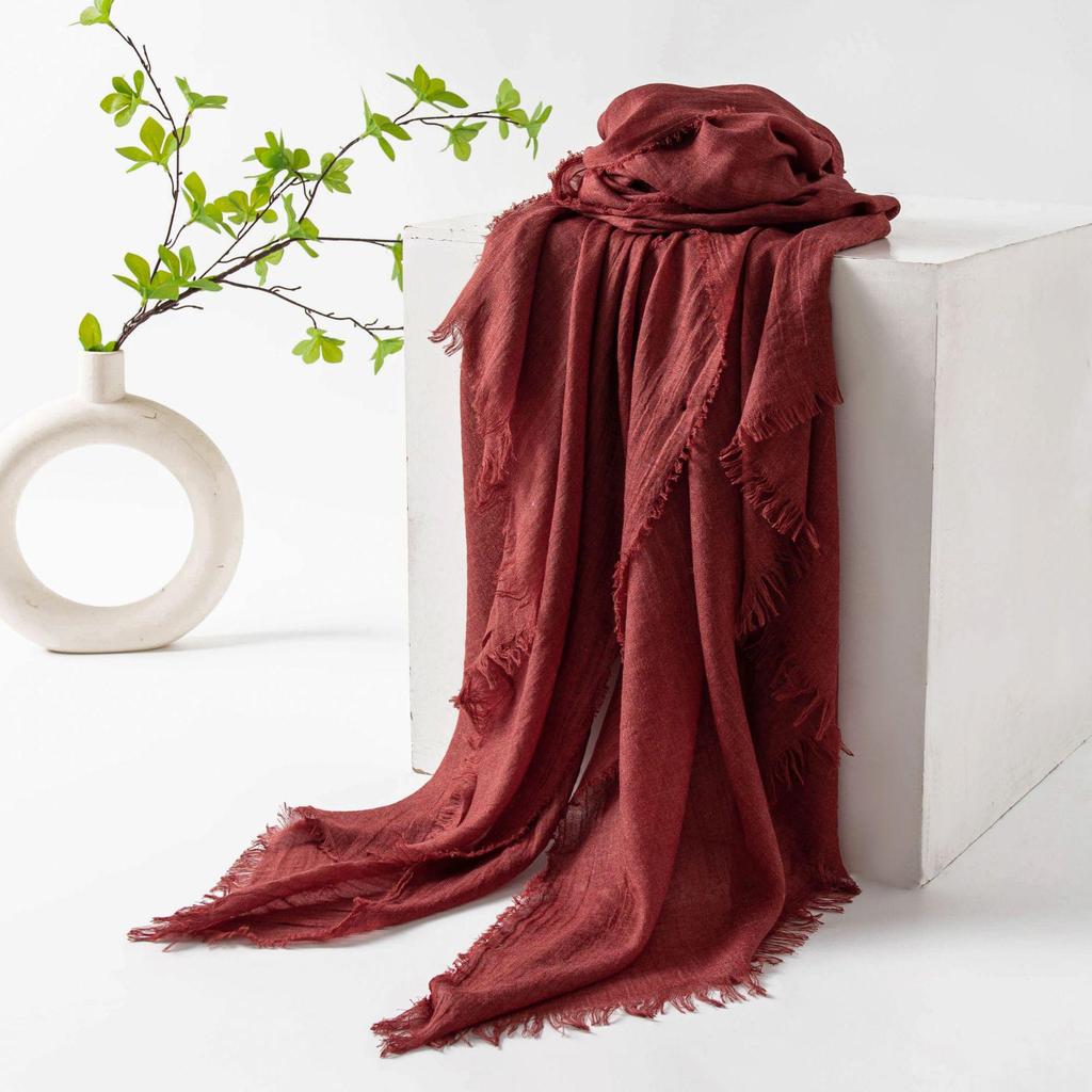 Spring & Summer Lightweight Sunscreen Shawl: Imitation Cotton-Linen, High-End Silk Gauze Scarf, Solid Color for Women