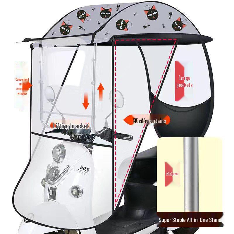 Toldo Impermeable y Protector Solar para Coche con Parabrisas Engrosado para Bicicletas Eléctricas y Triciclos