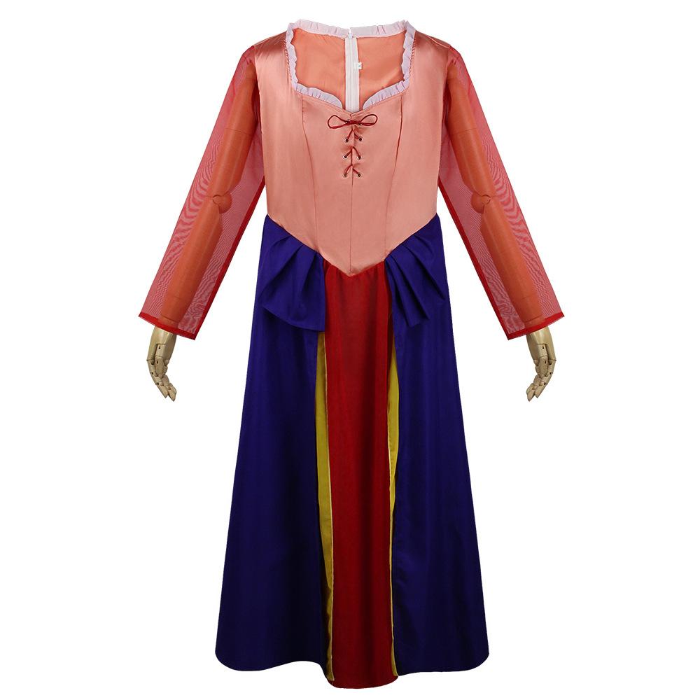 Women's Hocus Pocus 2 Cosplay Dress Halloween Medieval Witch Costume with Cape Stage Performance Outfit