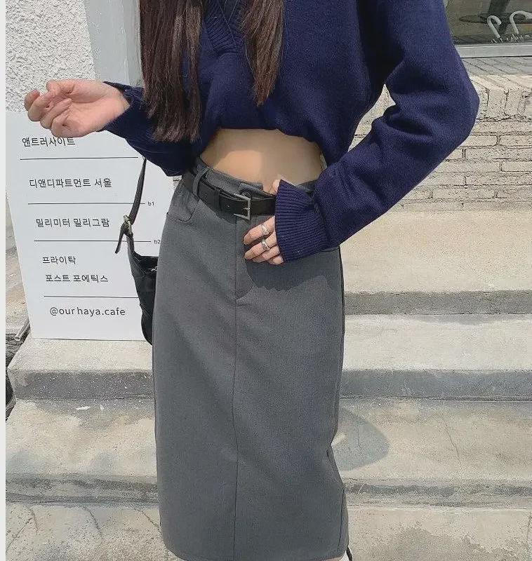 Women's Spring/Summer Black A-Line Split Workwear Skirt