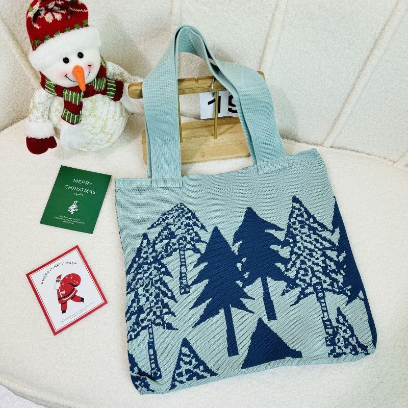 Bags Female Creative Christmas Tree Knitted Wool Tote Bag Versatile Large Capacity Commuter Shoulder Tote Bag Wool Bag