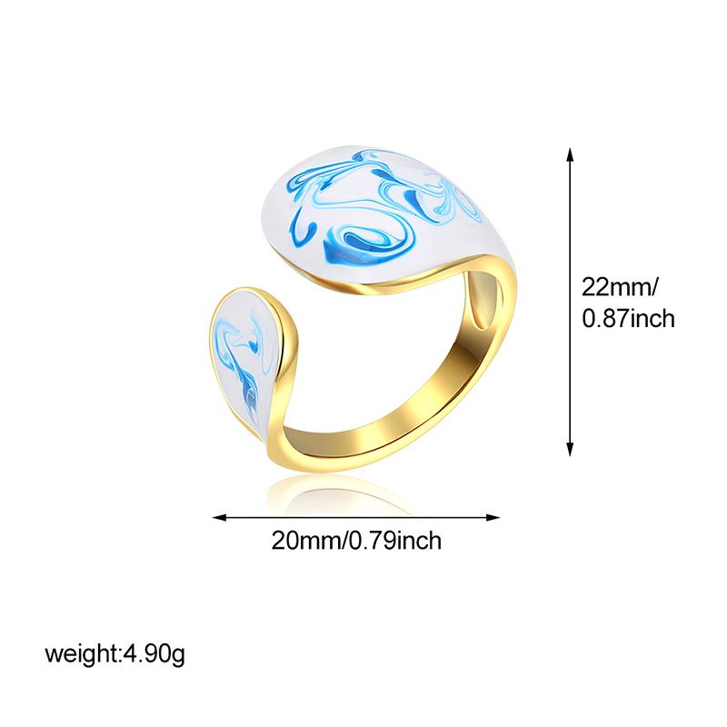 Blue Flower Enamel Drip Oil Ring Vintage Adjustable Blue And White Porcelain Ring Chinese Style Copper Irregular Opening Ring