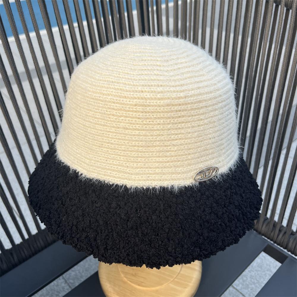 

Шляпа женская осенне-зимняя кашемировая панама вязаная теплая панама в стиле пэчворк модная универсальная с защитой лица шляпа-ведро Adult (55-58cm)