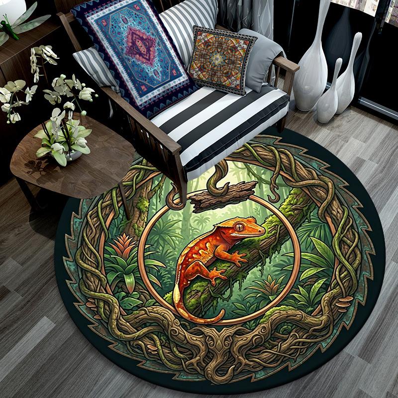 Jungle Lizard Emblem Round Area Rug Under Office Chairs Bedroom Living Room Home Decor 80cm x 80cm