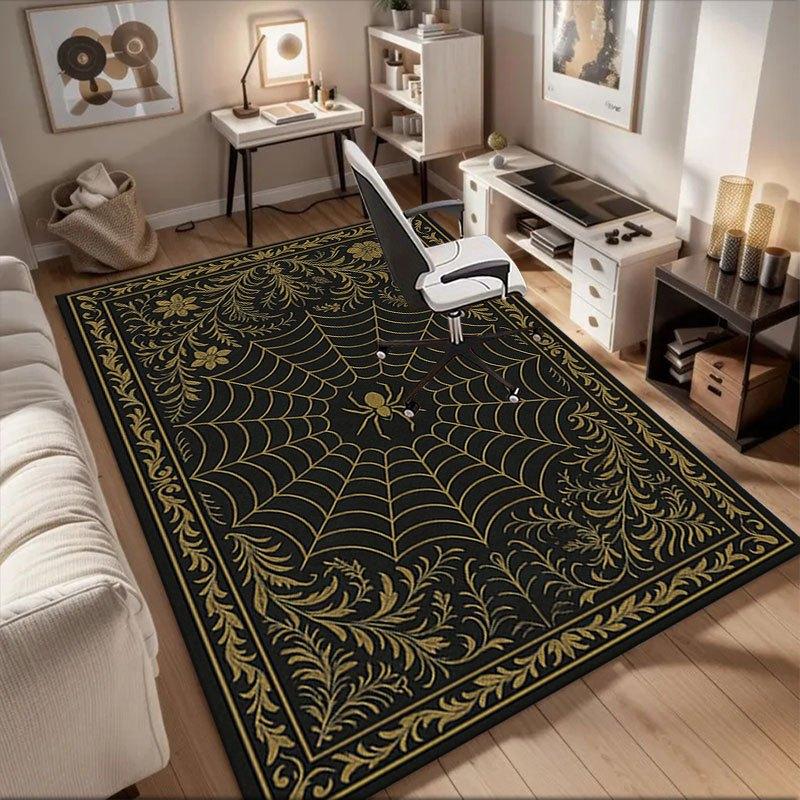 

Golden Spider Web Rug - Elegant Black & Gold Decorative CarpetOffice Mat Home Decor Office Desk Chair Rugs Chair Carpet for office Chair Mat 60cm by 90cm
